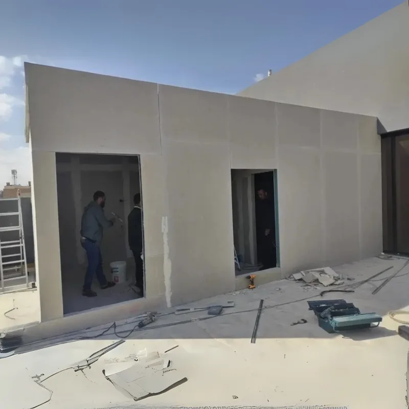 بناء ملحق على سطح منزل أثناء تنفيذ الجدران والفتحات في الدمام